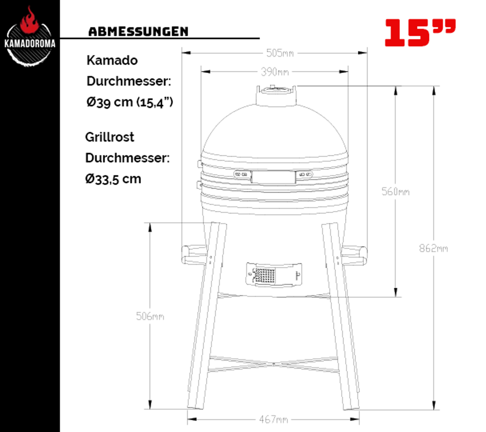 Abmessungen des Keramikgrills