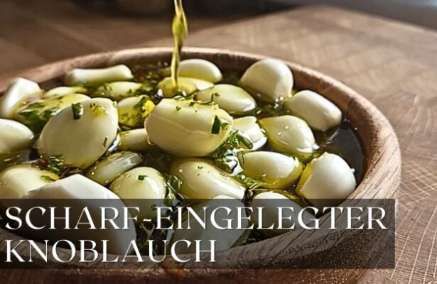 Scharfer Knoblauch in Olivenöl – Fermentiert in einem 0,5L Holzkübel - Scharfer Knoblauch in Olivenöl – Fermentiert im 0,5L Lindenholzkübel