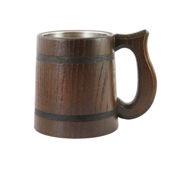 Holzkrug aus Eiche in moderner Form mit Edelstahleinsatz Bierkrug Krug Becher Humpen