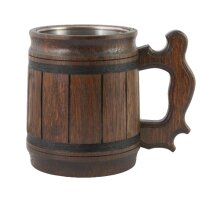 Holzkrug aus Eiche dunkel mit Edelstahleinsatz Bierkrug...