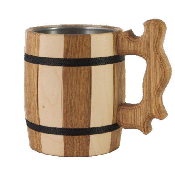 Holz Bierkrug Eiche Zweifarbig Edelstahl Einsatz 0,33 L Holzkrug Humpen Becher