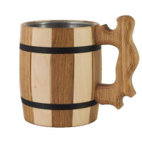 Holz Bierkrug Eiche Zweifarbig Edelstahl Einsatz 0,33 L...