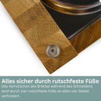 Schneidebrett aus Eiche mit Edelstahl Auffangschale 40 x 30 cm